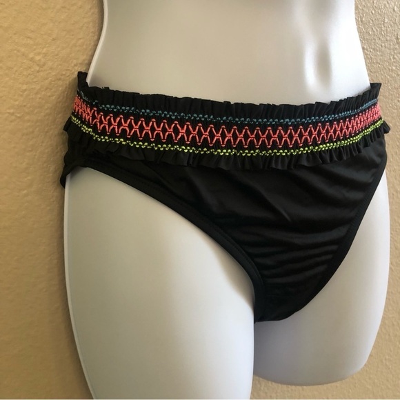 Hobie Black Raffle Waistband Vibrant Hue Stitching Hipster Swim Bikini Bottom 14 - Picture 2 of 10
